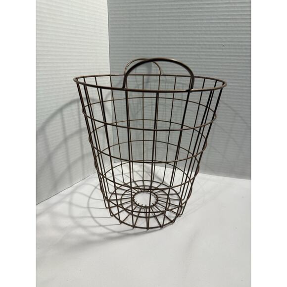 Industrial Style Round Copper Tone Metal Wire Storage Basket w/ Handles - Picture 2 of 10